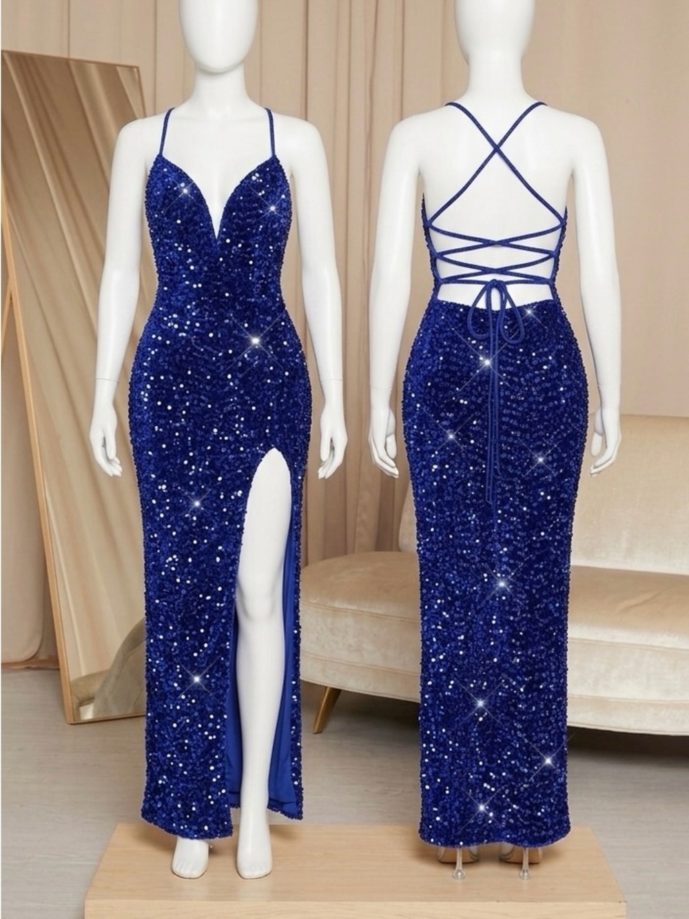 Royal Blue Sequin Maxi Dress